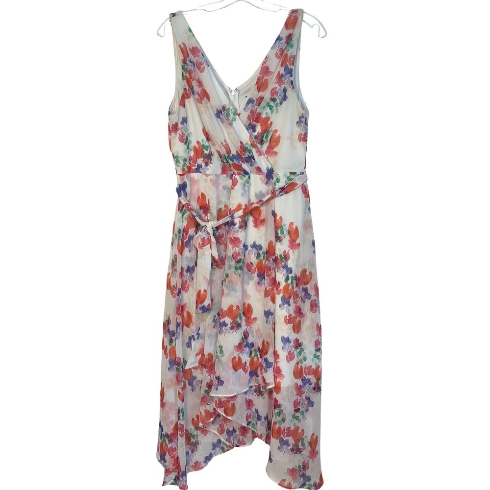 DKNY Womens Floral Chiffon Midi Dress White Red Purple Garden Party Romantic 14